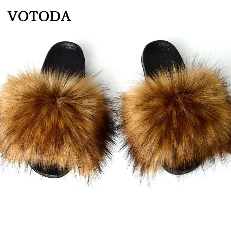 womens faux fur slides