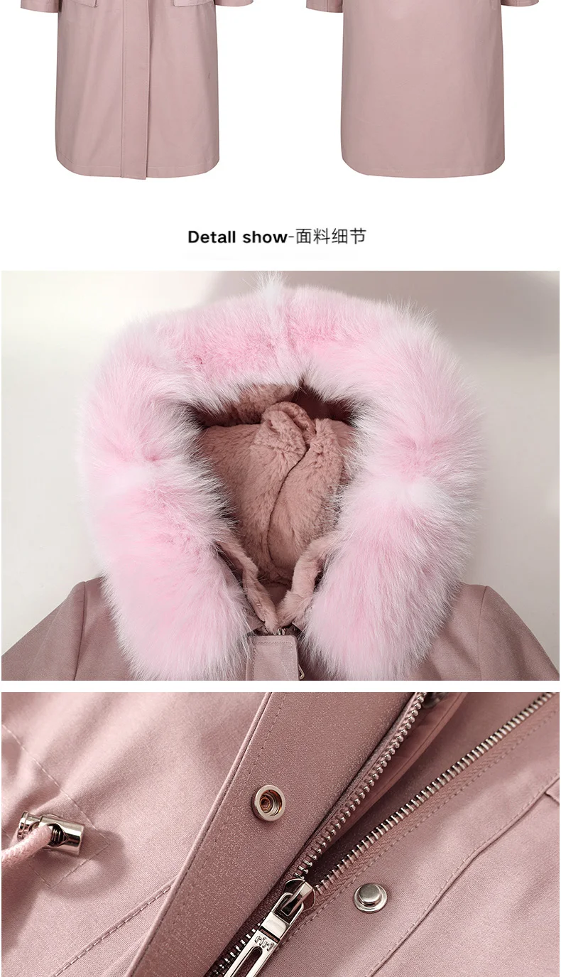 Tcyeek Winter Real Fur Coat Women Streetwear Long Rex Rabbit Fur Liner Jacket Natural Fox Fur Hooded Warm Coats Hiver 9301