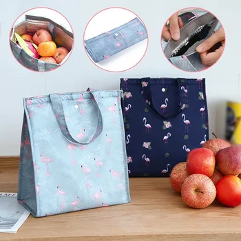 

Animal Flamingo Lunch Bags Women Portable Functional Canvas Stripe Insulated Thermal Food Picnic Kids Cooler Lunch Box Bag Tote