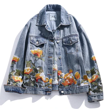 

Heavy Work Embroidery Flowers Jeans Jacket Women Outerwear Spring Autumn New Korean Female Loose Long sleeve Short Denim Jacket