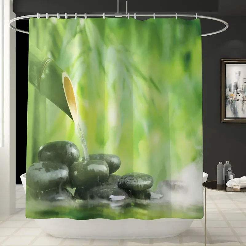 4 шт. бамбуковая печать 3d занавеска для ванной s Водонепроницаемый полиэстер ткань моющаяся ванная комната занавеска для душа Нескользящие ковры коврик набор - Цвет: Shower Curtain