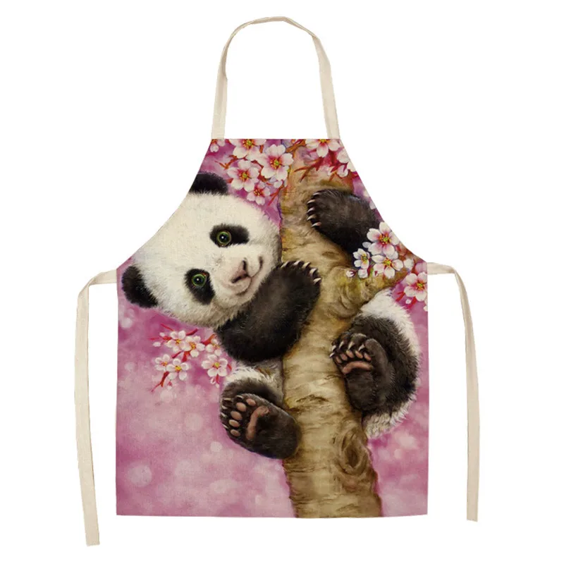 Panda Apron Pattern Kitchen Apron Cotton Linen Aprons for Woman Sleeveless Home Cooking Baking Bibs Cleaning Tools