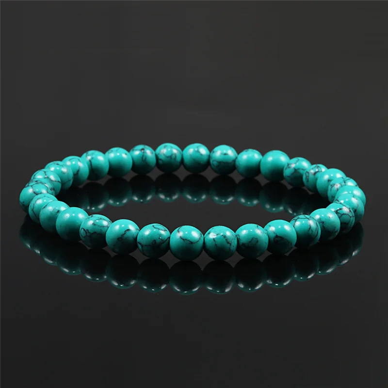 Mint Green 6 мм браслет с бусинами для женщин и мужчин, очаровательный натуральный черный камень из лавы, тянущаяся веревка, браслет с нитью для влюбленных, Йога, ювелирное изделие, браслеты - Окраска металла: Mint Green
