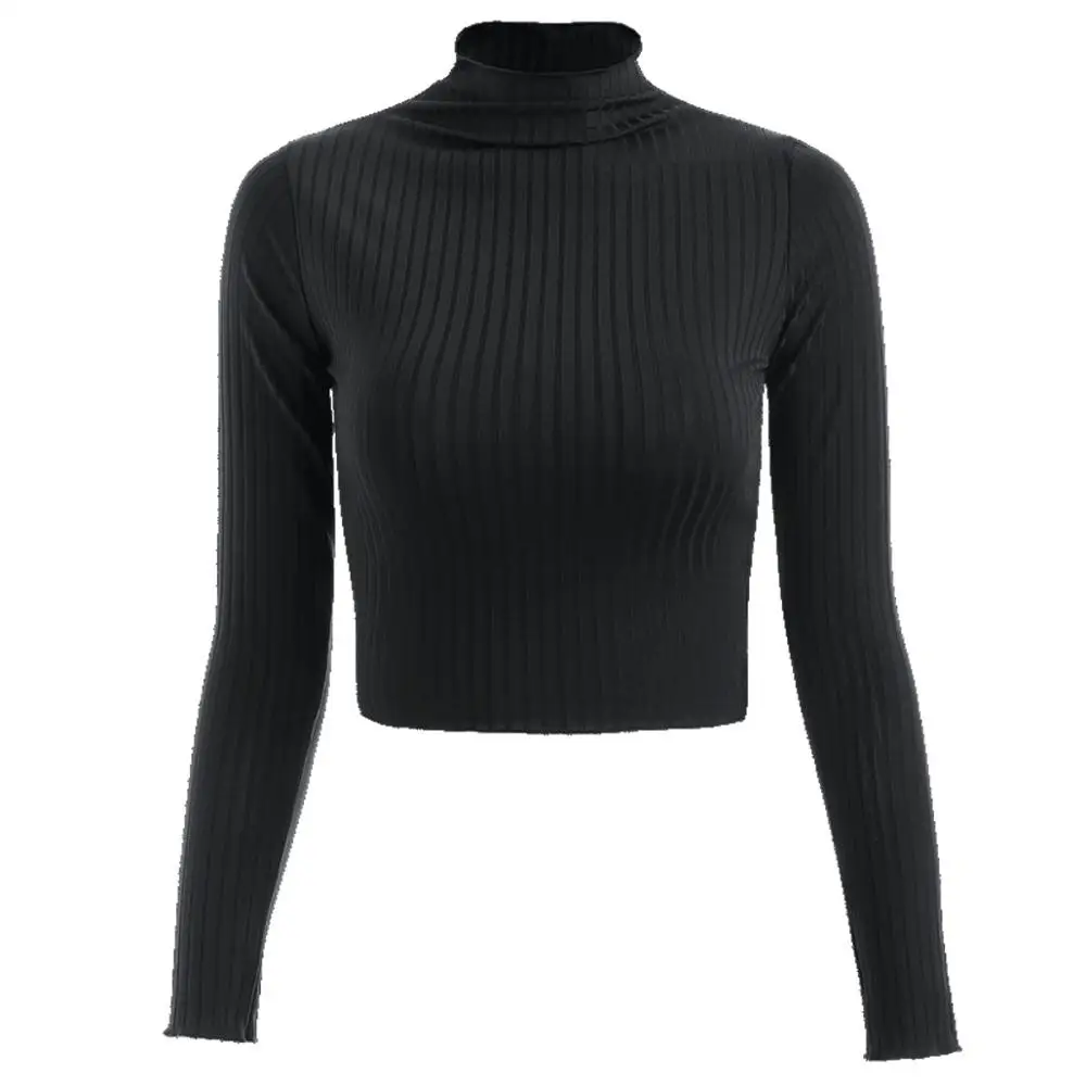 Зимний пуловер, свитер для женщин, вязанные топы, кроп Бохо размера плюс, повседневный длинный рукав, Женский Однотонный свитер, пуловеры - Цвет: Черный
