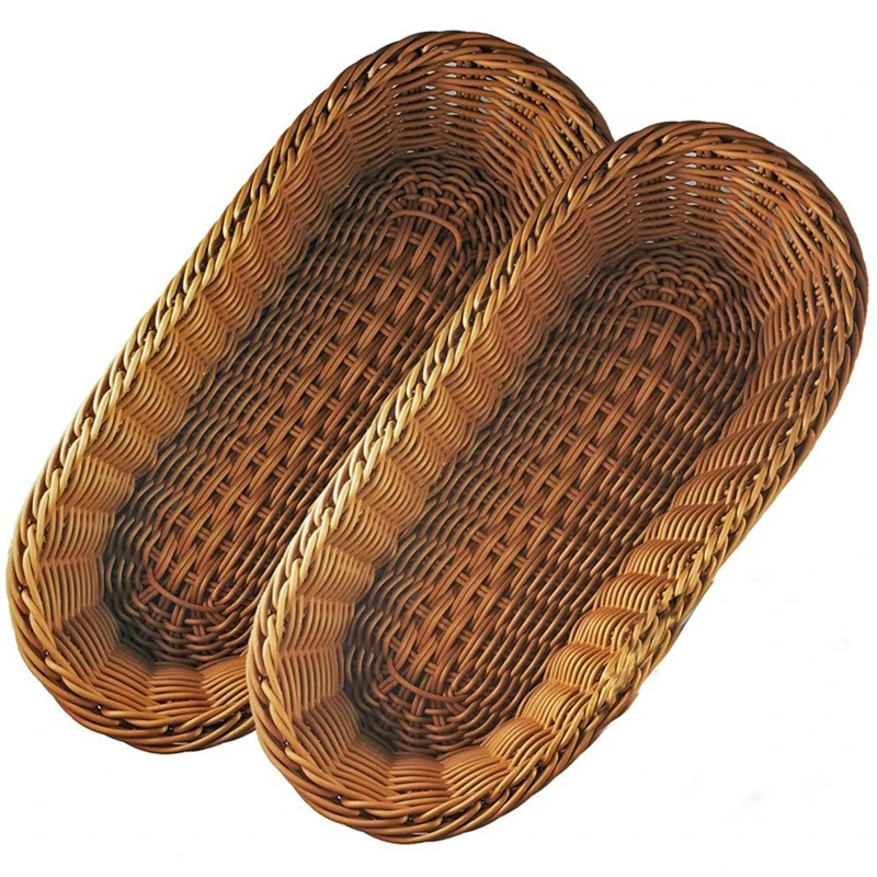 2 Pcs Imitation Rattan Woven Bread Baskets For Vegetables And Fruits Baking Display Bread Poly Wicker Bread Basket Storage Baskets Aliexpress