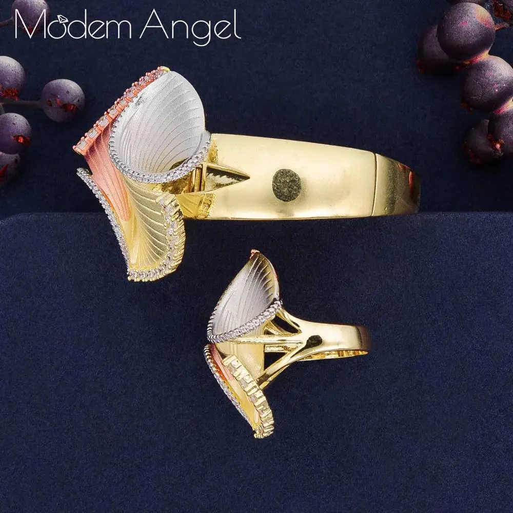 ModemAngel, тренд, 3 тона, геометрические, Роскошные, кубический цирконий, шикарный браслет, кольцо, наборы для женщин, свадьба, Дубай, свадебные ювелирные наборы