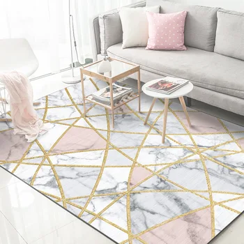 

Fashion Nordic Style White Marble Gold Line Bedroom Big Rug Living Room Mat Plush Polyester Non-slip Carpet Soft 120x160cm Mat