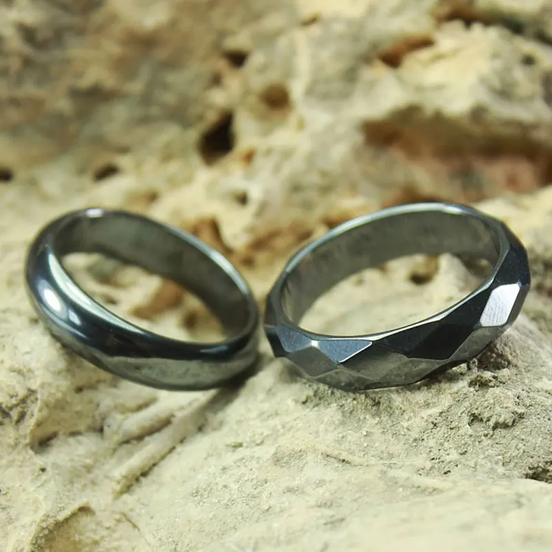 Hematite Ring Natural Stone Flat Arc Plain Non-Magnetic Couple Rings For Women Men Size 6-12 Wedding Lovers Rings Jewelry Gifts