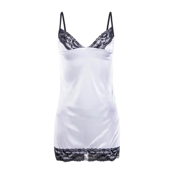 

Ladies Sexy Straps Lingerie Female Patchwork Nightgown G-String Lace Cuffs SleepShirt One Size