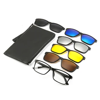 

5 lenes Magnet Sunglasses Clip polaroid Mirrored magnetic Sunglasses clip on glasses Men Polarized Custom Prescription Myopia