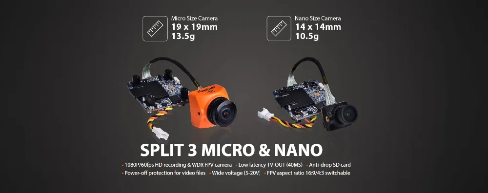 RunCam split 3 Micro& split 3 Nano DC5-20V 1080 P/60fps HD запись и WDR FPV камера PAL/NTSC переключаемая 40 мс низкая задержка для RC