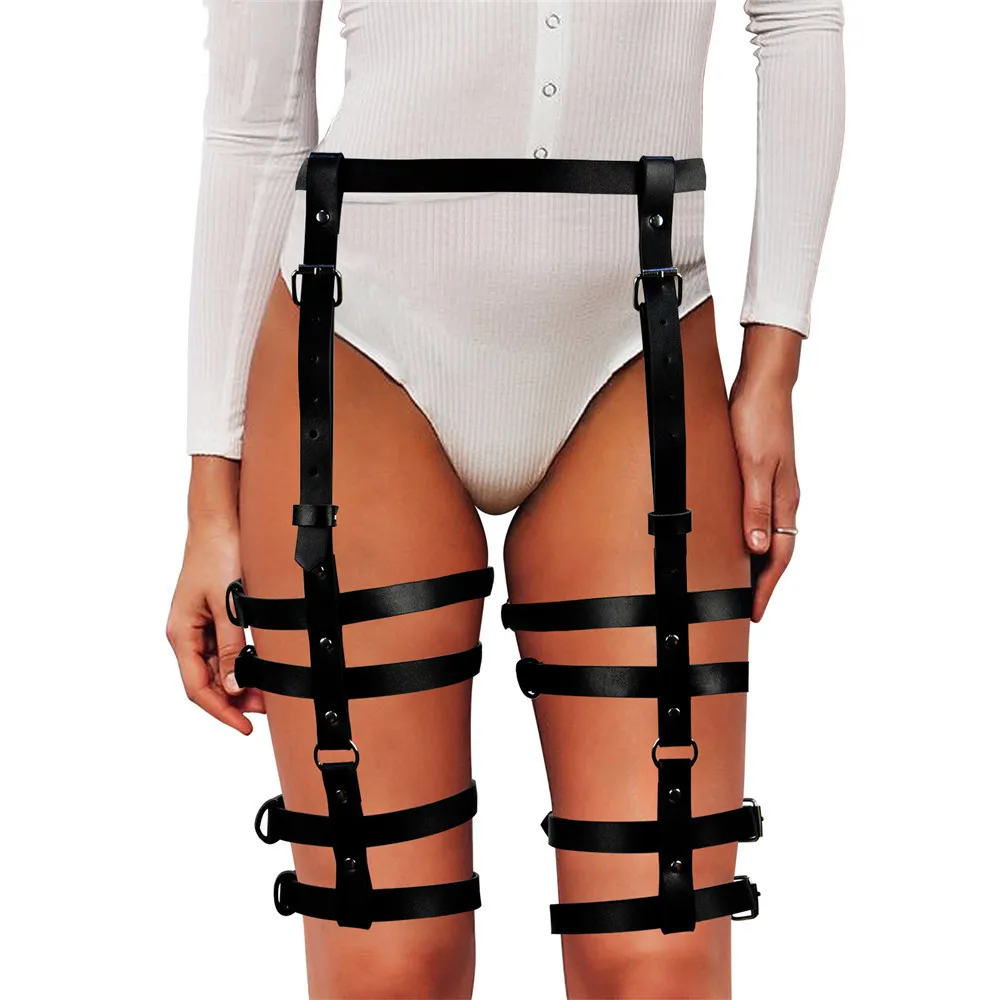 Sex Shop Woman Underwear Sexy Set 2PCS Lingerie Sexy Hot Erotic Leather Belt  Body Suspenders Harness Thigh Garter Stocking Belt