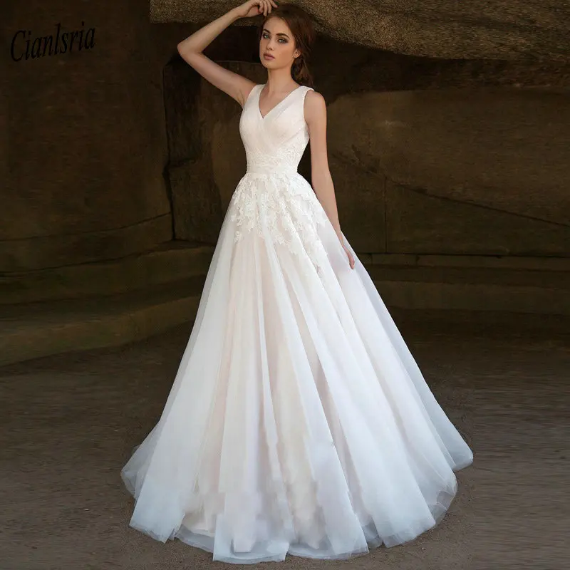 Элегантное платье с v-образным вырезом, свадебное платье с аппликациями и открытой спиной свадебное платье в стиле кантри с ленты складки