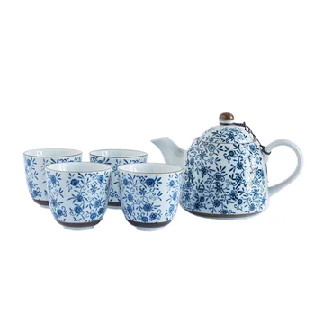 

Ceramics Tea Cups Set Floral Printing Tea Pot Ceramics Teapot Creative Water Jar Set Teaware Kettle with 4pcs Cups