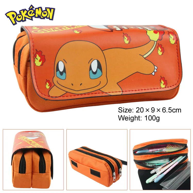 

Big Capacity Organizer Double Zipper Purse Pokemon Go Cartoon Pen Pencil Cases Bags Unisex Pocket Monster Leather Cosmetic Pouch