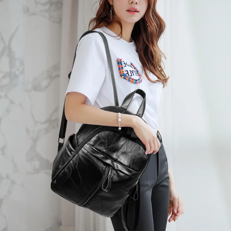 New women backpack high quality soft leather backpack for lady high capacity school bag for girls fashion women shoulder bags