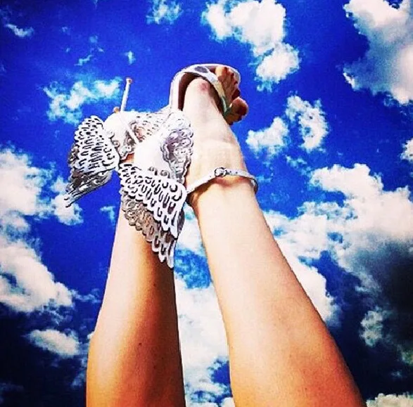 

Ozhouzhan Gorgeous Butterfly Wing Nightclub Shoes Peep-Toe Fine Mixed Colors High-heeled Sandals
