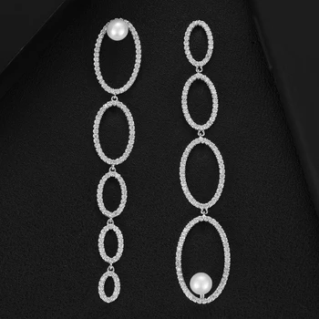 

GODKI Luxury 2020 New Design Long Pearl Round Pendant Earrings for Bridal Wedding Engagement Daily Party Dangle Drop Earrings