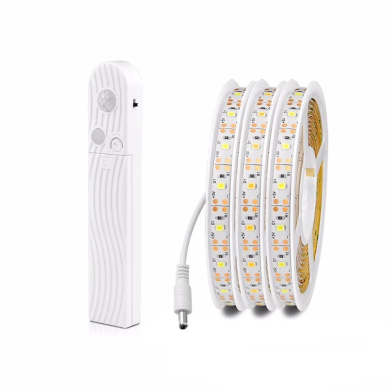 

1M 2M 3M PIR Motion Sensor LED Bed Closet Night Light Dimmable Flexiable LED Strip Lamp AAA Battery Power for Wardrobe Stair