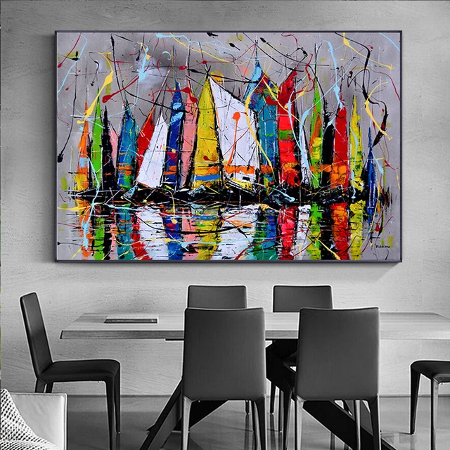 추상 유화 팝 그래피티 범선 포스터 및 프린트 캔버스 아트 벽 그림, 거실 홈 데코, 프레임 없음