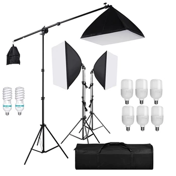 

E27 Socket 135W 25W Light Bulb Photography Softbox Lighting Kit Softbox Boom Arm Light 2m Light Stand for Shooting Video YouTube