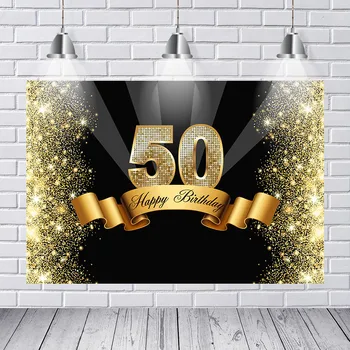 

Photography Backdrops 50th Birthday Celebration Gold Sparkles Black Custom Photo Studio Background Backdrop Vinyl