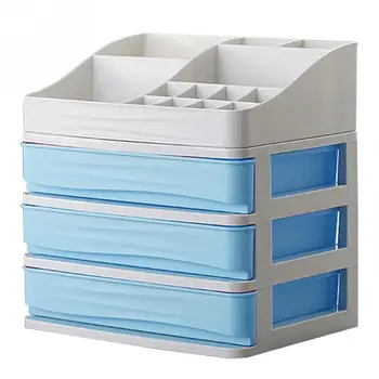 

Plastic Cosmetic Drawer Makeup Organizer Makeup Storage Box Container Desktop Sundry Storage Case(3-Layer+Partition Box Blue)