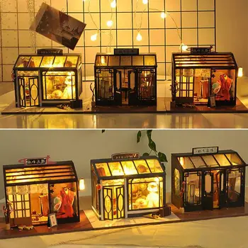 

DIY Doll House Wooden Baby Doll Houses Handmade Model World Retro Shop Series Furniture Kit Toys For Children Birthday Gift