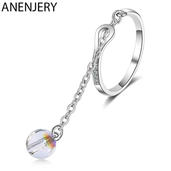 

ANENJERY Gradient Moonstone Zircon Tassel Opening Ring 925 Sterling Silver Charm Engagement Rings For Women Girl S-R485