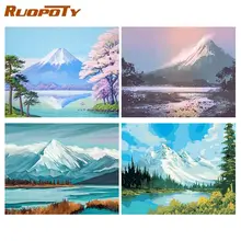 

no frame paint by numbers on canvas Sakura snow mountain diy Coloring By Number Acrylic Canvas Painting