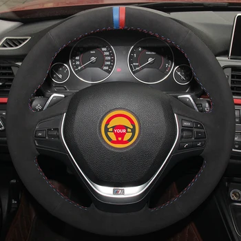 

Black Suede Blue Red Marker Car Steering Wheel Cover for BMW F30 320i 328i 320d F20