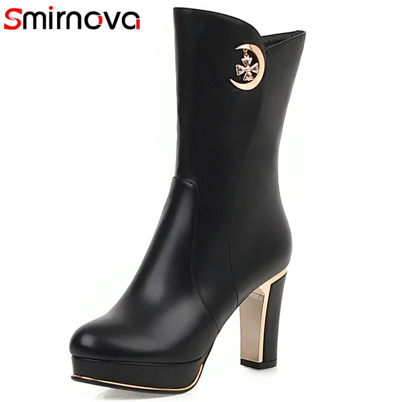 

Smirnova 2020 winter round toe women mid calf boots platform shoes sexy super high heels boots black hot fashion ladies boots