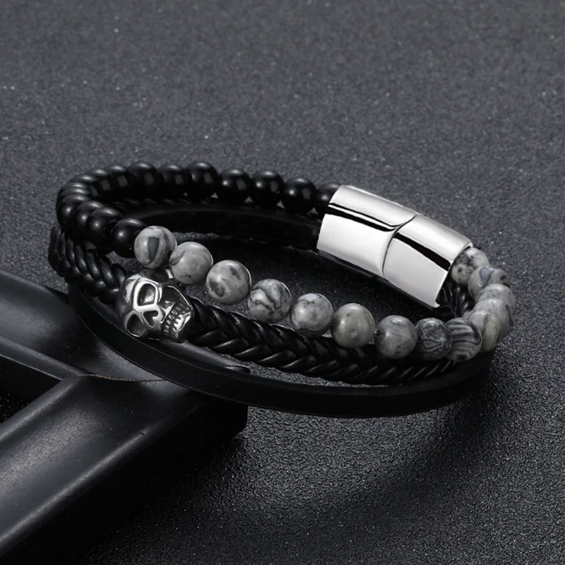 Men Gothic Skull Stainless Steel Bracelet Punk Rock