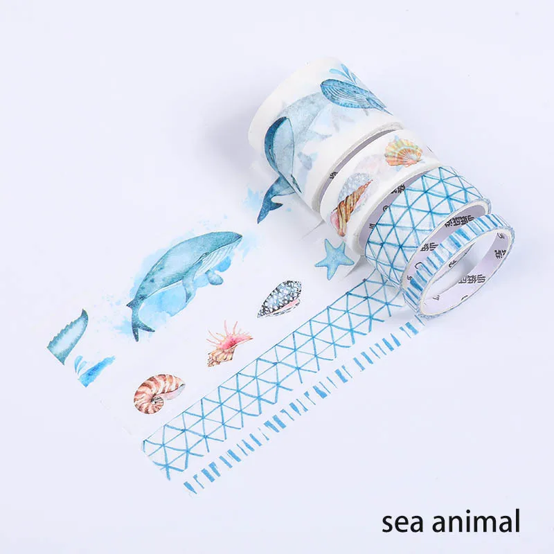 sea animal 4 рулона японские канцелярские товары Живопись Стиль Васи клейкие ленты маскировки декоративные ленты стикеры s многофункциональный DIY Скрапбукинг стикер - Цвет: sea animal