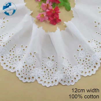 

12cm wide 100% Cotton embroidery lace sewing ribbon guipure trim wedding decoration DIY colthes Accessories swiss lace #4195