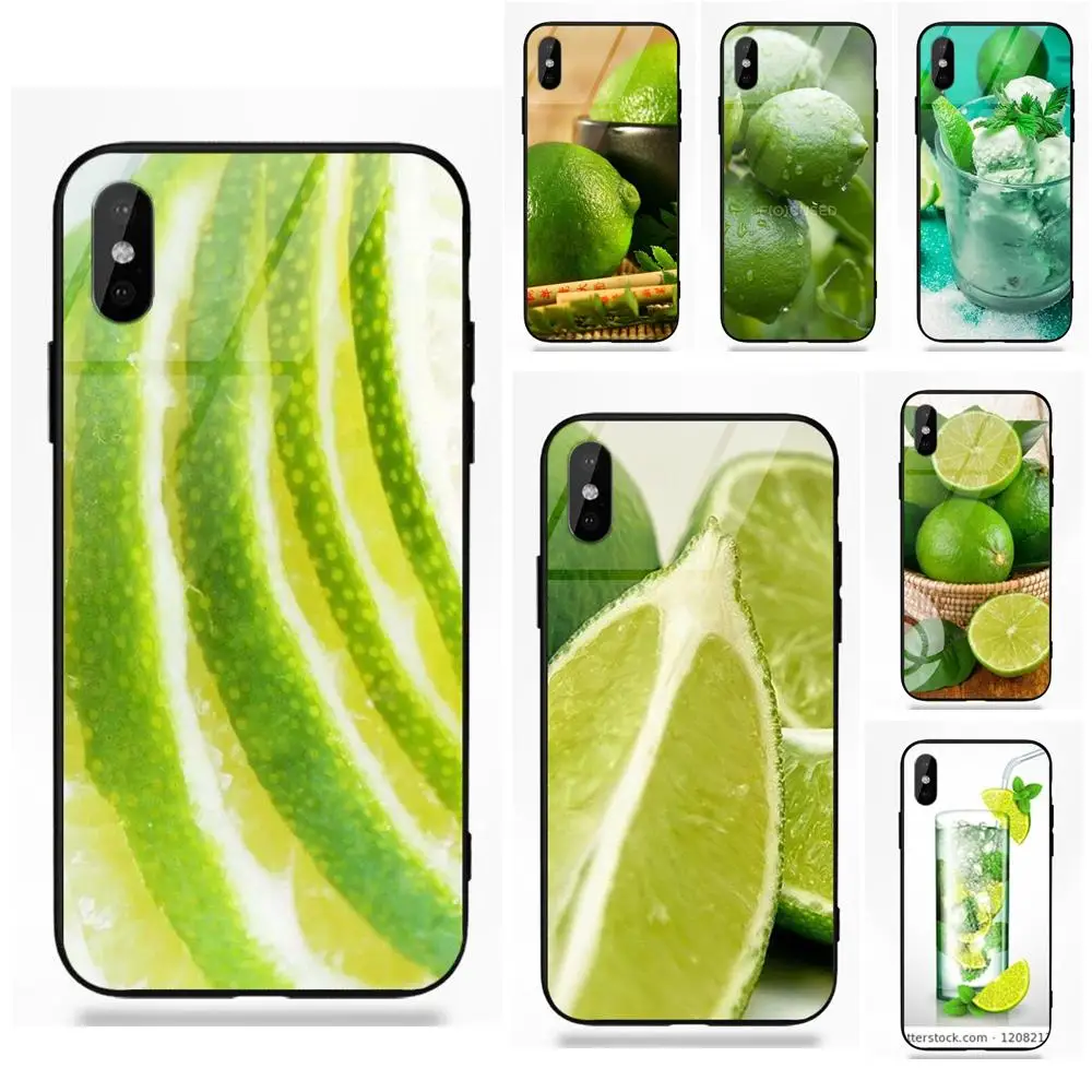 Для Apple iPhone 5 5C 5S SE 6 6S 7 8 Plus X XS Max XR печать рисунок мягкий ТПУ оправа закаленное стекло фрукт Лайм зеленый лимон