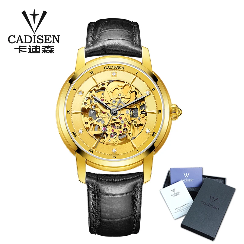 

CADISEN Mechanical Men Watch Skeleton Tourbillon Male Clock Sapph Crystal Gold Diamond Wristwatches Japan Movt Automatic Watch