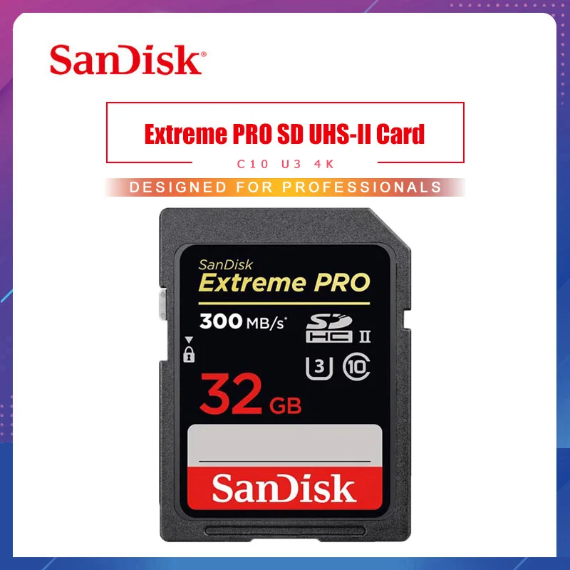 

Sandisk Extreme Pro 32gb SDHC UHS-2 U3 Class10 Flash Memory Card Speed up to 300MB/S SDXPK Card for Sony Nikon Canon DSLR Camera