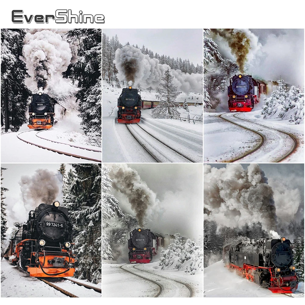 EverShine 5D Diamond Painting Landscape Full Square Embroidery Train Picture Of Rhinestones Needlework Winter Wall Art | Дом и сад