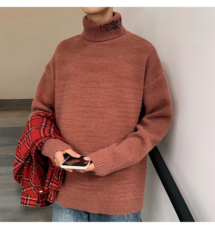 Turtleneck Winter Sweater Men's Warm Fashion Solid Color Casual Knit Pullover Man Wild Loose Long Sleeve Sweater Male Clothes