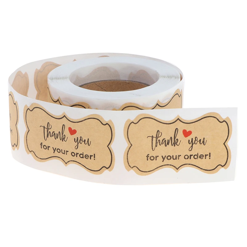 

New 250pcs/roll Paper Thank You For Your Order Stickers Seal Labels Multifunction Packaging Red Heart Kraft Paper Sticker Label