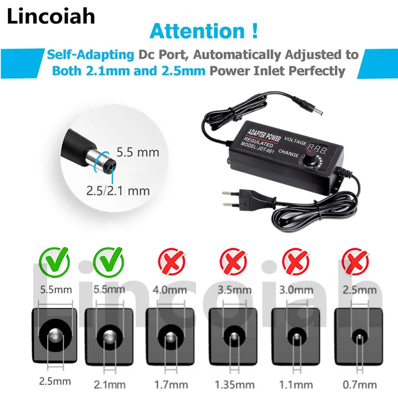 Adjustable AC to DC 3V 5V 6V 9V 12V 15V 18V 24V Universal Adapter Display Screen Voltage Regulated Power Supply Adatpor 12 24 V