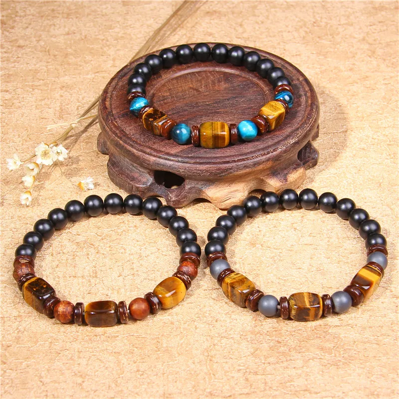 Королевский синий тигровый глаз камень браслет для мужчин Уникальный дизайн