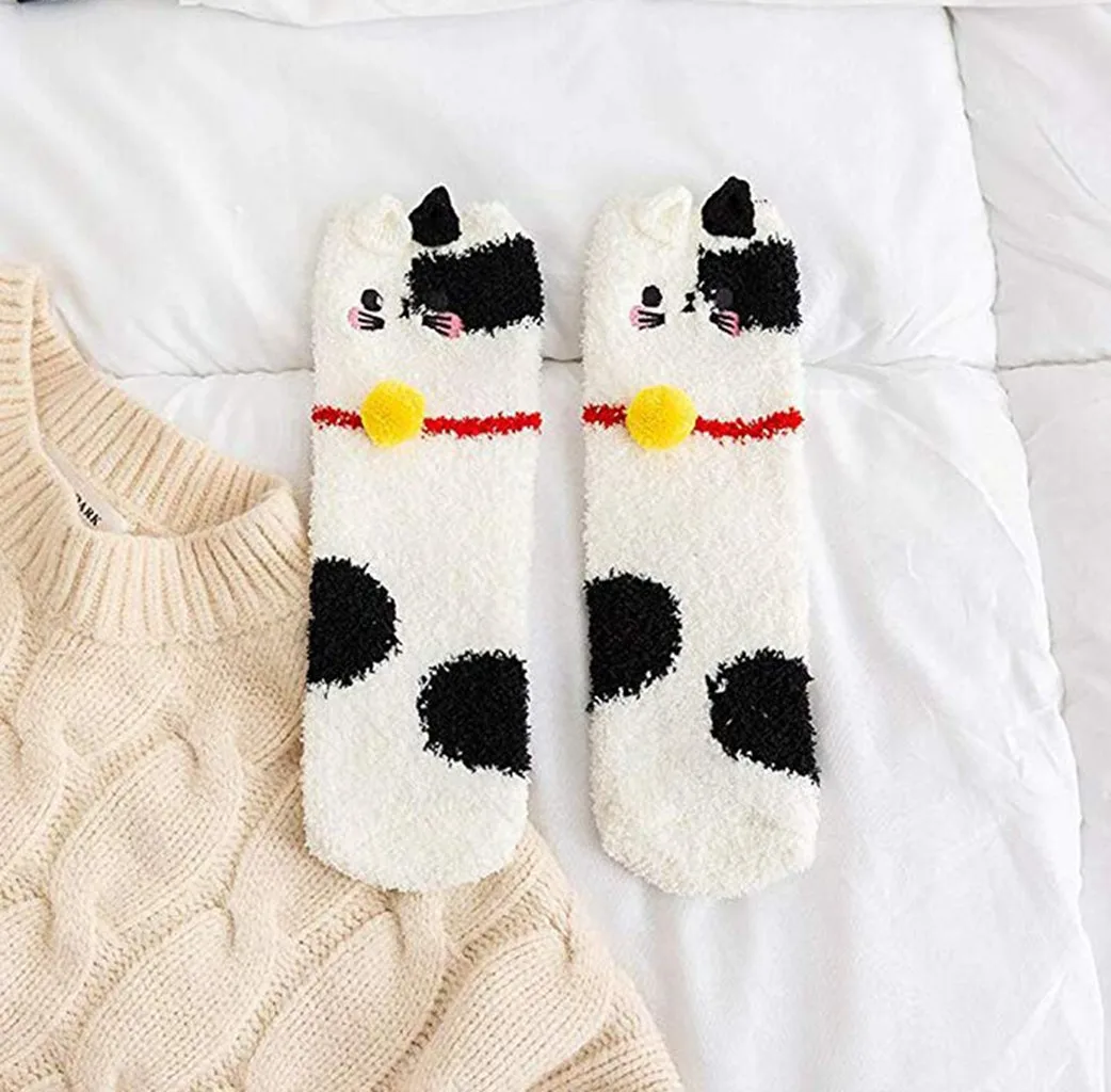 Womail, зимние теплые длинные модные носки, 1 пара, милые коралловые толстые носки с котом, зимние женские носки-Тапочки