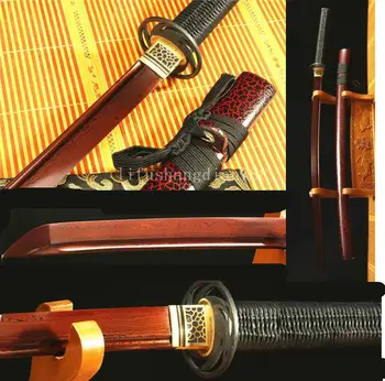 

BLACK TSUBA DAMASCUS FOLDED STEEL RED HANDMADE JAPANESE SAMURAI SWORD KATANA