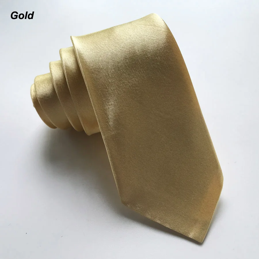Gold 5 см ширина сплошной цвет Модные Узкие галстуки полиэстер узкие тонкие галстуки для взрослых школы детей партии - Цвет: Gold