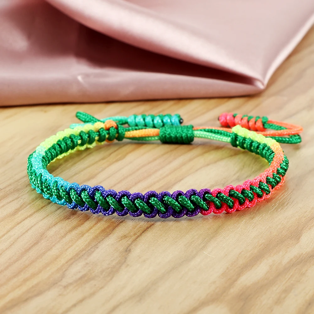 Black String Braided Rainbow Beads Bracelet | Monster Trendz