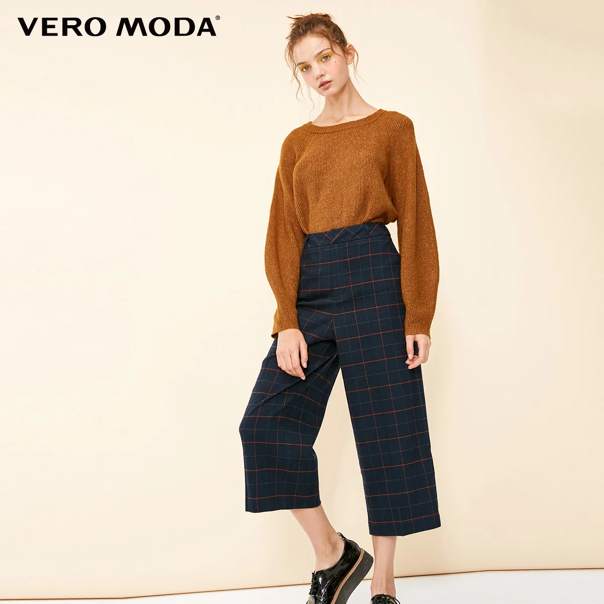 Midnight blue mel. Vero Moda Новые брюки женские поступления повседневные клетчатые широкие укороченные брюки | 31836J528 - Цвет: Midnight blue mel.