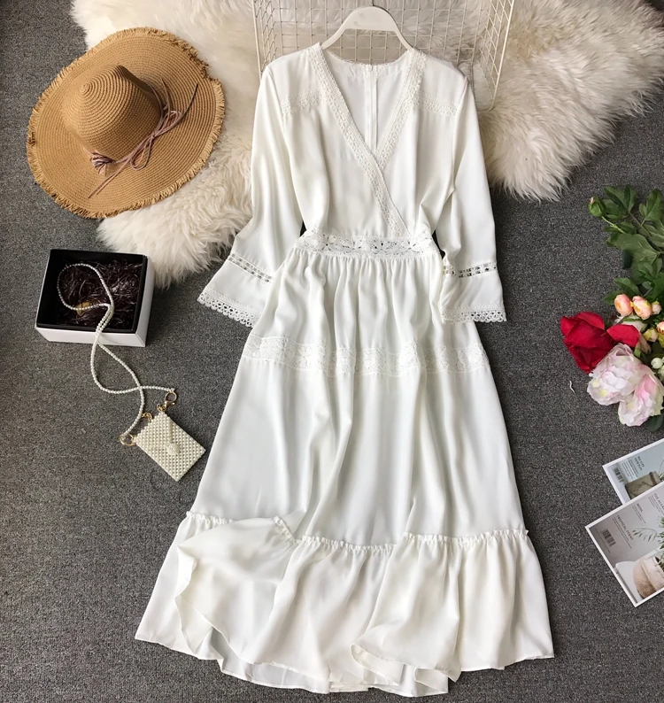 Новая модная женская одежда взрослая пляжная богемная Талия белое Приморское платье для отпуска