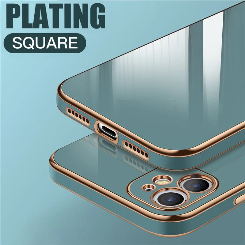 iphone 12 pro max case Luxruy Square Plated Case for iPhone 13 12 11 Pro Max XR 7 8 Plus XS X Silicone Plain Gold Electroplate Phone Cover SE 2020 Mini iphone 12 pro max phone case